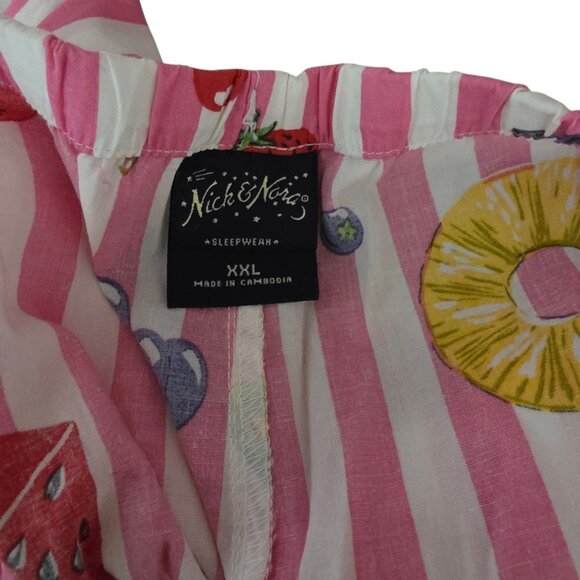 Vintage Nick & Nora Sleepwear Fruits 2 Piece Pajama Set Womens XXL Pink - Picture 9 of 11
